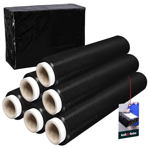 KOTARBAU® 6 Rollen Wickelfolie Stretchfolie 1,5 kg | L: 285 m B: 50 cm | Strechfolienrolle Schwarz Stretchfolie Folie Verpackungsfolie transparent Umzugsfolie für Möbel Packfolien Stretch Film von KOTARBAU