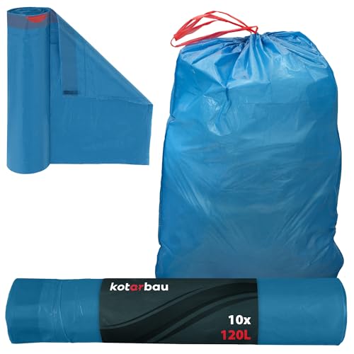 KOTARBAU® Müllbeutel 120L mit Zugband Blau Müllsäcke Müllbeutel reißfest Mülltüte Abfallsäcke Hausmüllsack Müllsäcke mit Zugband Müllbeutel blau von KOTARBAU