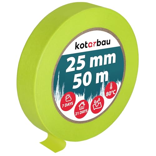 KOTARBAU® Neon Malerkrepp 50 m Kreppband 25mm Malerband Abklebeband Maler Klebeband Maler Zubehör Fluoreszierendes Grün Kreppapier Malerbedarf von KOTARBAU