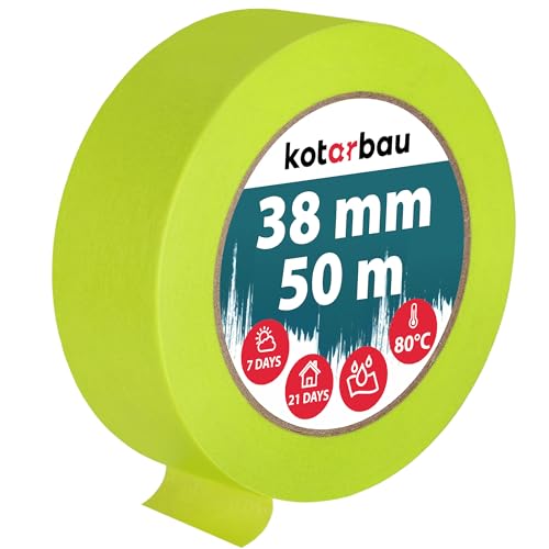 KOTARBAU® Neon Malerkrepp 50 m Kreppband 38mm Malerband Abklebeband Maler Klebeband Maler Zubehör Fluoreszierendes Grün Kreppapier Malerbedarf von KOTARBAU