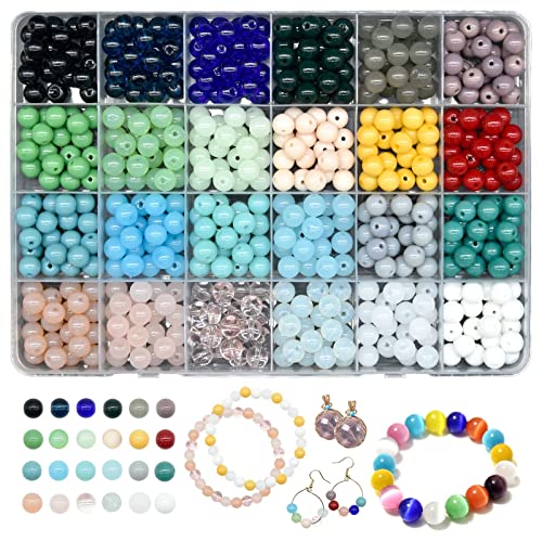KOTHER 600 Stück Glasperlen für die Schmuckherstellung, 8 mm, DIY-Edelsteinperlen, Armbandherstellungs-Set, heilende Chakra-Perlen, 24 Farben, runde Perlen, geeignet für Anfänger von KOTHER