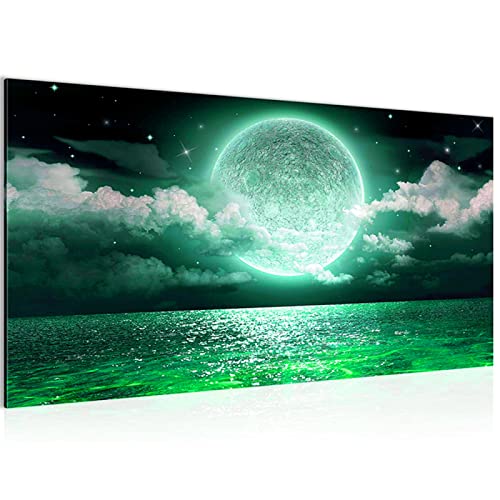 KOUBE DIY 5D Diamant Malerei Kit Heller Mond am grünen Meer 50x150cm/20x60inch Diamond Painting Full Groß Kristall Strass Stickerei Kreuzstich Arts Craft Gemälde Malen nach Zahlen für Wanddekoration von KOUBE