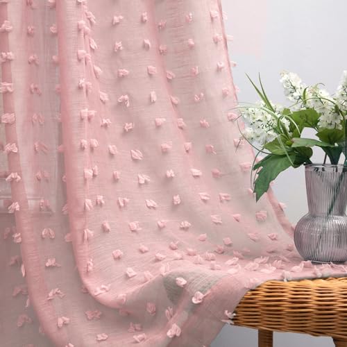 Koufall Vorhänge für Mädchenzimmer, Babyzimmer, Mädchen, durchscheinend, Boho-Stil, Pompons, für Kinder, Schlafzimmer, 2 Bahnen, 160 cm lang, altrosa Koufall Vorhänge für Mädchenzimmer, Babyzimmer, Mädchen, durchscheinend, Boho-Stil, Pompons, für Kinder, Schlafzimmer, 2 Bahnen, 160 cm lang, altrosa von KOUFALL