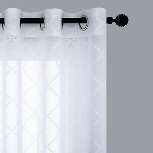 KOUFALL Kurze Vorhänge für Badezimmer, Schlafzimmer, Fenster, geometrisches Muster, durchscheinende Spitzen-Vorhänge für Küche, Café, 114 cm Länge, Weiß KOUFALL Kurze Vorhänge für Badezimmer, Schlafzimmer, Fenster, geometrisches Muster, durchscheinende Spitzen-Vorhänge für Küche, Café, 114 cm Länge, Weiß von KOUFALL