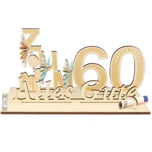Holz-Geldgeschenk und Gästebuch für 60. Geburtstag - Geschenk und Verpackung für Männer und Frauen Holz-Geldgeschenk und Gästebuch für 60. Geburtstag - Geschenk und Verpackung für Männer und Frauen von KOUHA