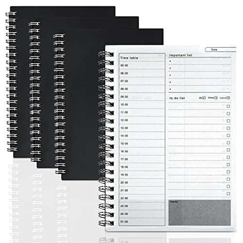 Tagesplaner Block Aufgabenliste Tagesplaner Spiralblock Schwarz Kraft Cover Tagesplanung Notizbuch mit To Do Liste 100 Seiten/50 Blatt 19 x 13 cm (4 Stück) von KOUHA