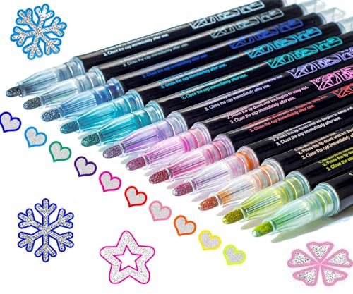 Glitzerstifte Outline Geschenke: 12 Magische Stifte Double Line Adventskalender Kunsthandwerk Metallic Marker Set Für Basteln, Weihnachtsgeschenke Für Kinder Mädchen 4 8 10 Jahre von KOUSICOO