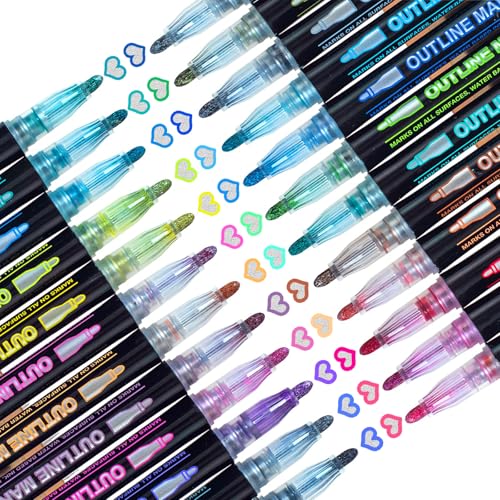 Glitzerstifte Outline Stifte Mädchen Geschenke: 24 Magische Stifte Double Line Adventskalender Kunsthandwerk Stift Metallic Marker Set Für Basteln, Weihnachtsgeschenke Für Kinder Mädchen 4 8 10 Jahre Glitzerstifte Outline Stifte Mädchen Geschenke: 24 Magische Stifte Double Line Adventskalender Kunsthandwerk Stift Metallic Marker Set Für Basteln, Weihnachtsgeschenke Für Kinder Mädchen 4 8 10 Jahre von KOUSICOO