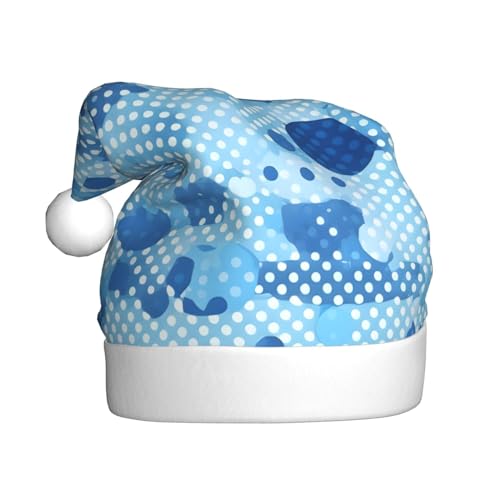 KOUUIP Blaue Weihnachtsmütze mit Punktemuster, lustige Plüsch-Weihnachtsmütze für Erwachsene, Weihnachtsfeier, Gastgeschenk von KOUUIP