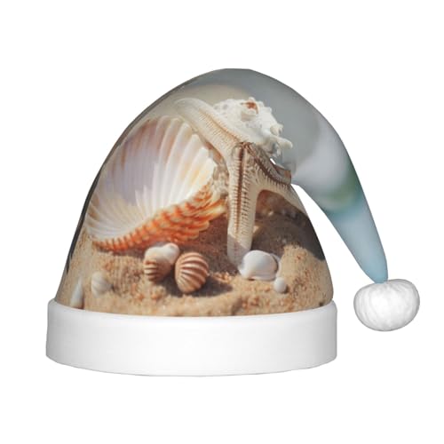 KOUUIP Seestern-Muschel-Druck, Weihnachtsmütze für Erwachsene, Weihnachtsmannmützen für Weihnachten, Neujahr, Partyzubehör KOUUIP Seestern-Muschel-Druck, Weihnachtsmütze für Erwachsene, Weihnachtsmannmützen für Weihnachten, Neujahr, Partyzubehör von KOUUIP