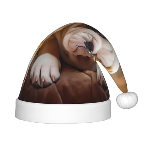 KOUUIP Weihnachtsmütze mit Bulldoggen-Welpen-Aufdruck, für Erwachsene, Weihnachtsmannmützen für Weihnachten, Neujahr, Partyzubehör KOUUIP Weihnachtsmütze mit Bulldoggen-Welpen-Aufdruck, für Erwachsene, Weihnachtsmannmützen für Weihnachten, Neujahr, Partyzubehör von KOUUIP