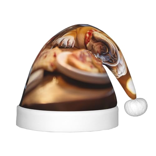 KOUUIP Weihnachtsmütze mit Mops-Pizza-Druck, für Erwachsene, Weihnachtsmannmützen für Weihnachten, Neujahr, Partyzubehör KOUUIP Weihnachtsmütze mit Mops-Pizza-Druck, für Erwachsene, Weihnachtsmannmützen für Weihnachten, Neujahr, Partyzubehör von KOUUIP