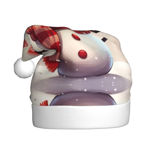 KOUUIP Weihnachtsmütze mit Schneemann-Druck, lustige Plüsch-Weihnachtsmütze für Erwachsene, Weihnachtsfeier, Partyzubehör von KOUUIP