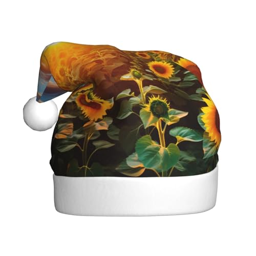 KOUUIP Weihnachtsmütze mit Sonnenblumen-Druck, lustige Plüsch-Weihnachtsmannmütze für Erwachsene, Weihnachtsfeier, Partyzubehör KOUUIP Weihnachtsmütze mit Sonnenblumen-Druck, lustige Plüsch-Weihnachtsmannmütze für Erwachsene, Weihnachtsfeier, Partyzubehör von KOUUIP