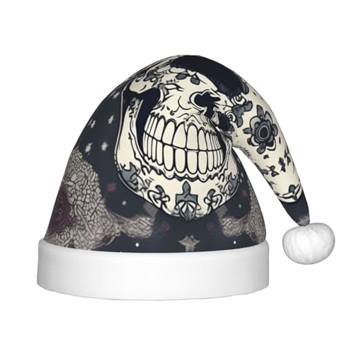 KOUUIP Weihnachtsmütze mit Totenkopf-Motiv und Blumendruck, für Erwachsene, Nikolausmützen für Weihnachten, Neujahr, Partyzubehör KOUUIP Weihnachtsmütze mit Totenkopf-Motiv und Blumendruck, für Erwachsene, Nikolausmützen für Weihnachten, Neujahr, Partyzubehör von KOUUIP