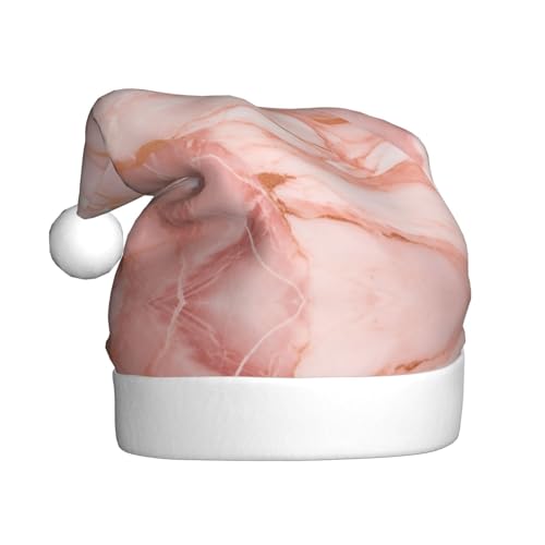 KOUUIP Weihnachtsmütze mit rotgoldenem Marmor-Design, Hintergrunddruck, Weihnachtsmannmütze, lustige Plüsch-Weihnachtsmütze für Erwachsene, Weihnachtsgeschenke, Hüte von KOUUIP