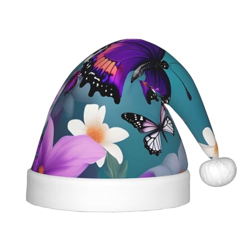 KOUUIP Weihnachtsmütze mit violettem Schmetterlings- und Blumendruck, für Erwachsene, Weihnachtsmannmützen für Weihnachten, Neujahr, Partyzubehör KOUUIP Weihnachtsmütze mit violettem Schmetterlings- und Blumendruck, für Erwachsene, Weihnachtsmannmützen für Weihnachten, Neujahr, Partyzubehör von KOUUIP