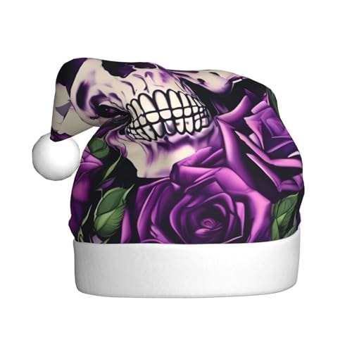 KOUUIP Weihnachtsmütze mit violetten Rosen und Totenkopf-Aufdruck, lustige Plüsch-Weihnachtsmütze für Erwachsene, Weihnachtsgeschenke, Hüte KOUUIP Weihnachtsmütze mit violetten Rosen und Totenkopf-Aufdruck, lustige Plüsch-Weihnachtsmütze für Erwachsene, Weihnachtsgeschenke, Hüte von KOUUIP