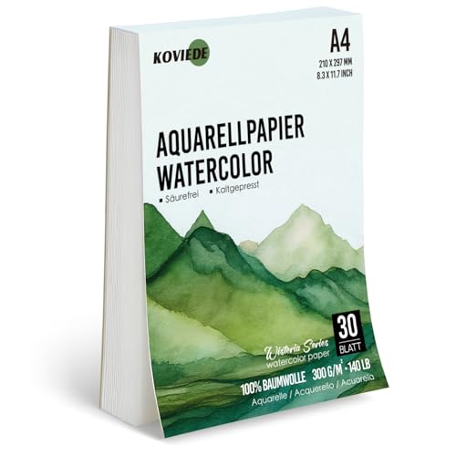KOVIEDE 100% Baumwolle Aquarellpapier A4, 30 Blatt 300g/m² Aquarellblock, Aquarell Papier für Wasserfarben, Aquarell Skizzenbuch, Watercolor Paper für Studenten, Anfänger, Skizzenbuch Aquarell KOVIEDE 100% Baumwolle Aquarellpapier A4, 30 Blatt 300g/m² Aquarellblock, Aquarell Papier für Wasserfarben, Aquarell Skizzenbuch, Watercolor Paper für Studenten, Anfänger, Skizzenbuch Aquarell von KOVIEDE