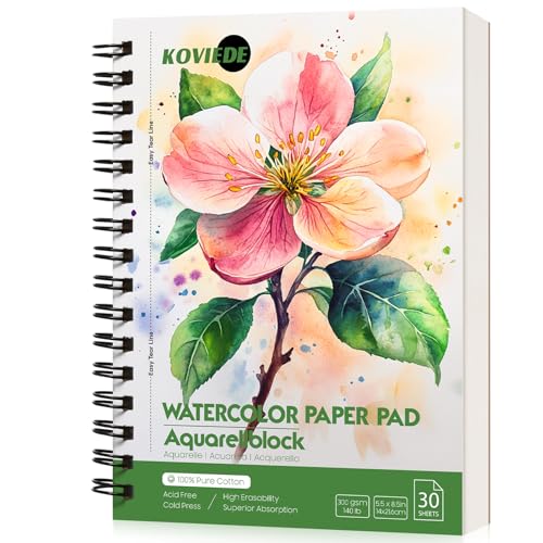 KOVIEDE 100% Baumwolle Aquarellpapier Block - 30 Blätter 5.5" x 8.5" Spiral gebunden, 140lb/300gsm Cold Press Aquarell Skizzenbuch, Künstler Qualität Art Journal Supplies für Erwachsene, Grün KOVIEDE 100% Baumwolle Aquarellpapier Block - 30 Blätter 5.5" x 8.5" Spiral gebunden, 140lb/300gsm Cold Press Aquarell Skizzenbuch, Künstler Qualität Art Journal Supplies für Erwachsene, Grün von KOVIEDE
