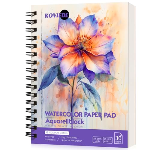KOVIEDE 100% Baumwolle Aquarellpapier Block - 30 Blätter 5.5" x 8.5" Spiral gebunden, 300g/㎡ A5 Cold Press Aquarell Skizzenbuch, Künstler Qualität Art Journal Supplies für Erwachsene, Lila KOVIEDE 100% Baumwolle Aquarellpapier Block - 30 Blätter 5.5" x 8.5" Spiral gebunden, 300g/㎡ A5 Cold Press Aquarell Skizzenbuch, Künstler Qualität Art Journal Supplies für Erwachsene, Lila von KOVIEDE