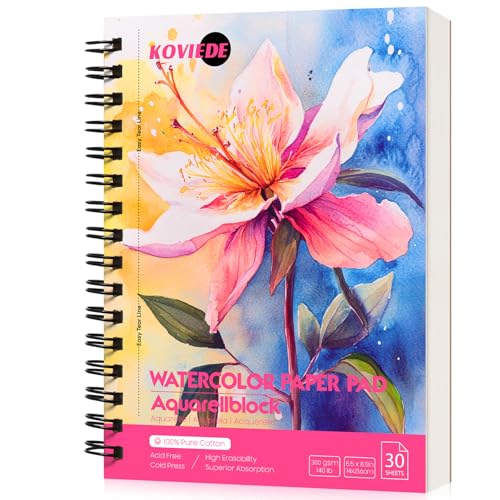KOVIEDE 100% Baumwolle Aquarellpapier Block - 30 Blätter 5.5" x 8.5" Spiral gebunden, 300g/㎡ A5 Cold Press Aquarell Skizzenbuch, Künstler Qualität Art Journal Supplies für Erwachsene, Rosa KOVIEDE 100% Baumwolle Aquarellpapier Block - 30 Blätter 5.5" x 8.5" Spiral gebunden, 300g/㎡ A5 Cold Press Aquarell Skizzenbuch, Künstler Qualität Art Journal Supplies für Erwachsene, Rosa von KOVIEDE