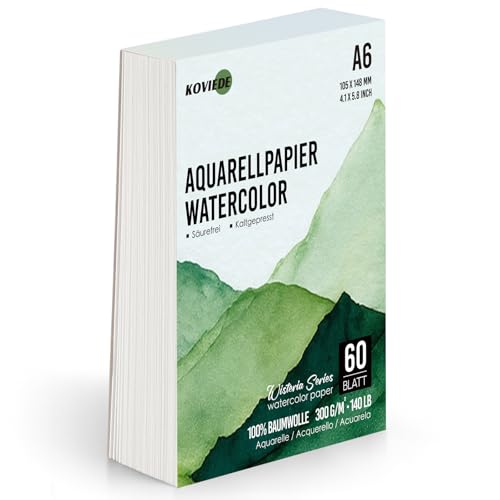KOVIEDE Aquarellpapier A6, 60 Blatt 300g/m² Aquarellblock, Aquarell Papier für Wasserfarben, Aquarell Skizzenbuch, Watercolor Paper für Studenten, Anfänger, Skizzenbuch Aquarell KOVIEDE Aquarellpapier A6, 60 Blatt 300g/m² Aquarellblock, Aquarell Papier für Wasserfarben, Aquarell Skizzenbuch, Watercolor Paper für Studenten, Anfänger, Skizzenbuch Aquarell von KOVIEDE