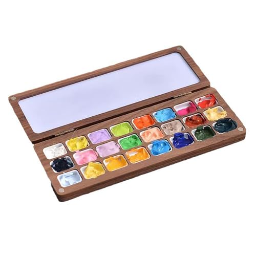 KOVNISE Farbpalette Holz Aquarell Palette mit Deckel Quadratische Schnalle Acryl Farbpalette mit 24 Rastern für Armee Maler Pocket Aquarell Maler Künstler Anfänger Farbpaletten für Kinder von KOVNISE