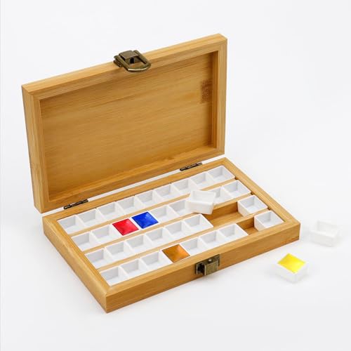 KOVNISE Farbpalette Holz Aquarell Palette mit Deckel Quadratische Schnalle Acryl Farbpalette mit 36 Rastern für Armee Maler Pocket Aquarell Maler Künstler Anfänger Farbpaletten für Kinder von KOVNISE