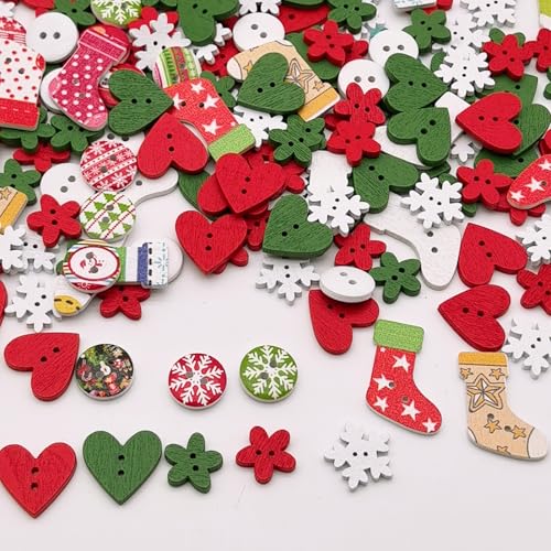 Kovolala 100 Stück Weihnachts-Holzknöpfe sortiert Weihnachten Kunst Handwerk Knöpfe Schneeflocken Knöpfe für handgefertigte Projekte, verschiedene Größen und Stile Kovolala 100 Stück Weihnachts-Holzknöpfe sortiert Weihnachten Kunst Handwerk Knöpfe Schneeflocken Knöpfe für handgefertigte Projekte, verschiedene Größen und Stile von KOVOLALA
