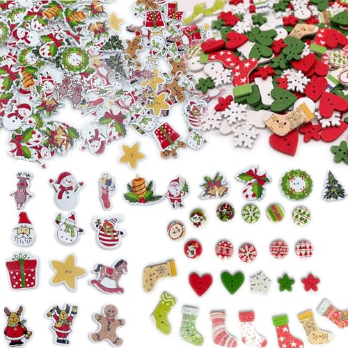 Kovolala 200-teiliges Weihnachts-Holzknopf-Set – verschiedene Bastelknöpfe mit Schneeflocken-Designs für Heimwerker, Urlaub, Handwerk, verschiedene Größen Kovolala 200-teiliges Weihnachts-Holzknopf-Set – verschiedene Bastelknöpfe mit Schneeflocken-Designs für Heimwerker, Urlaub, Handwerk, verschiedene Größen von KOVOLALA