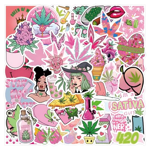Pink Weed Aufkleber 110Pcs für Laptop, Fahrrad, Gepäck, Graffiti-Patches, Gitarrenaufkleber für Skateboard, Gepäck, Fahrradstoßstange Pink Weed Aufkleber 110Pcs für Laptop, Fahrrad, Gepäck, Graffiti-Patches, Gitarrenaufkleber für Skateboard, Gepäck, Fahrradstoßstange von KOWASO