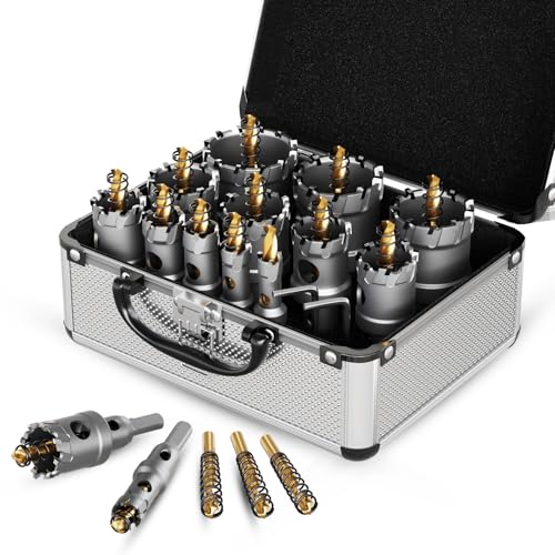 12 Stück Lochsäge Metall Set, Lochsäge Hartmetall-Bohrer mit Titan-Piloten und L-Wrench, TCT Lochschneider für Löchern in Edelstahl, Eisen, Holz, Kunststoff von KOWOOD