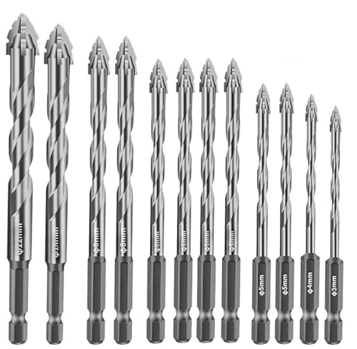 12 Teiliger Exzenterbohrer Set, Multifunktions Sägezahnbohrer Mit 4 Schneiden,1/4 Sechskantschaft, Powerbit Bohrer für Porzellan, Keramik, Fliesen, Beton, Ziegelwand, Glas (3–12 mm) von KOWOOD