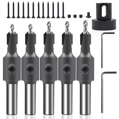5 Piece Countersink Drill Bit Set for Wood 5/16" Countersink with Depth Stop for Wood Processing Plastic Bohrer mit Senker with 2 Wrenches, 3 Small Screws, 1 Large Screw and 12 Screws 5 Piece Countersink Drill Bit Set for Wood 5/16" Countersink with Depth Stop for Wood Processing Plastic Bohrer mit Senker with 2 Wrenches, 3 Small Screws, 1 Large Screw and 12 Screws von KOWOOD