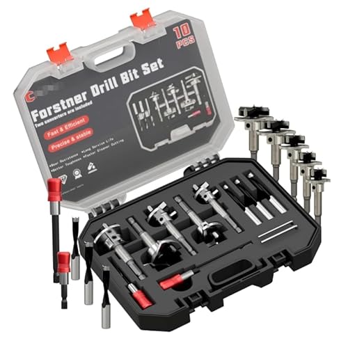 Forstner-Bit-Set, hartmetallbestückte Forstnerbohrer für Holz, Sechskantgriff, Bohrwerkzeug mit einstellbarer Tiefe für Hartholz, Weichholz, Kunststoff, Sperrholz, 10 Stück von KOWOOD