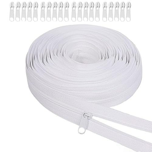 KOZOY Endlosreißverschluss mit Zipper, 10m Weiß Reisverschluss Endlos mit 20 Reißverschlussköpfe, Nylon Reissverschluss zum Zuschneiden, Reissverschluss für Bettwäsche, Kleidung, Taschen, DIY-Nähproj KOZOY Endlosreißverschluss mit Zipper, 10m Weiß Reisverschluss Endlos mit 20 Reißverschlussköpfe, Nylon Reissverschluss zum Zuschneiden, Reissverschluss für Bettwäsche, Kleidung, Taschen, DIY-Nähproj von KOZOY
