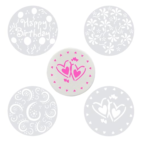 KOZOY Kuchendekoschablonen Set, 4 PCS Torten Schablonenaus, Kuchen Blumenspray Schablonen alles Gute zum Geburtstag, verwendet für DIY Zuckerpulver Sieb Gebäck Spray Backwerkzeuge (4) von KOZOY