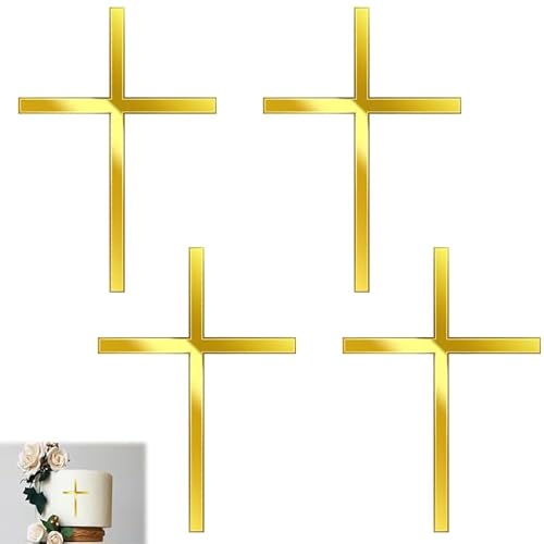 KOZOY Tortendeko Kommunion, 4 pcs Cake Topper Kommunion Kreuz(10 x 7cm), Tortendeko Taufe, Kreuz Für Cake Topper für Taufe, Konfirmation & Geburtstag von KOZOY