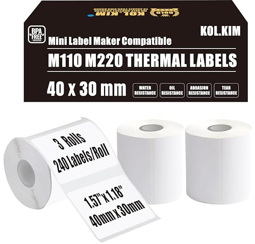 M220 Etiketten M110 Thermo-Etiketten für Phomemo M100 für Print Master M120 M220 M110 M200 M221 Etikettenband für CLABEL 221B Refill N20 Etikettenband, 40 x 30 mm, 3 Rollen von KOl.KIM