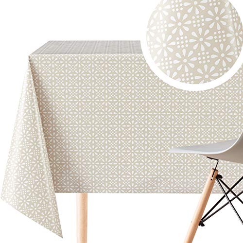 KP HOME Abwischbare PVC Tischdecke, Rechteckig 200 x 140 cm, Wasserdichtes Wachstuch, Esstischdecke, Pflegeleicht Kunststoff Wachstuchtischdecke, Elegante Beige und Creme mit Retro Weißem Blumendruck KP HOME Abwischbare PVC Tischdecke, Rechteckig 200 x 140 cm, Wasserdichtes Wachstuch, Esstischdecke, Pflegeleicht Kunststoff Wachstuchtischdecke, Elegante Beige und Creme mit Retro Weißem Blumendruck von KP HOME