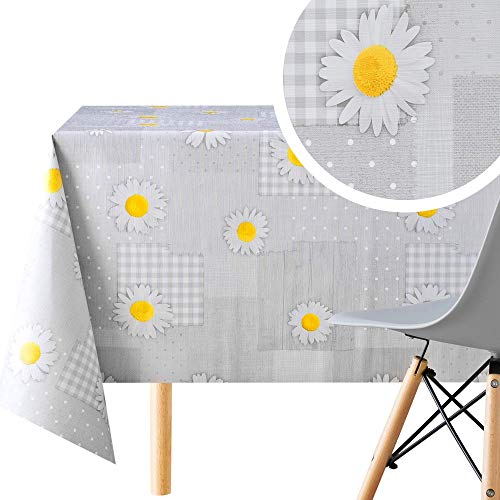 Grauem Wachstuchtischdecke mit Blumen Gänseblümchen - Abwischbare PVC Wachstuch, Rechteckige 200 x 140 cm - 6 Sitzplätze, Kamille Patchwork-Muster Vinyl Tischdecke - Pflegeleicht Wasserdichtes Grauem Wachstuchtischdecke mit Blumen Gänseblümchen - Abwischbare PVC Wachstuch, Rechteckige 200 x 140 cm - 6 Sitzplätze, Kamille Patchwork-Muster Vinyl Tischdecke - Pflegeleicht Wasserdichtes von KP HOME