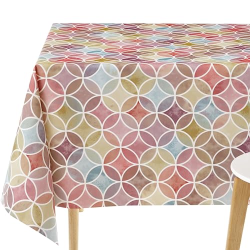 KP HOME Abwischbare PVC-Tischdecke, rechteckig, 250 x 140 cm, abwischbare Tischdecke für bis zu 8 Sitze, wasserdichtes Vinyl-Wachstuch mit nahtlosen geometrischen Kreisen in Mehrfarbig, Violett-Rot KP HOME Abwischbare PVC-Tischdecke, rechteckig, 250 x 140 cm, abwischbare Tischdecke für bis zu 8 Sitze, wasserdichtes Vinyl-Wachstuch mit nahtlosen geometrischen Kreisen in Mehrfarbig, Violett-Rot von KP HOME