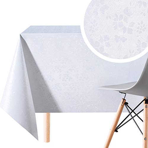 KP HOME Weiße PVC Tischdecke Rechteckig 250x140 cm Elegante Einfarbig Tischtuch Abwischbare Wasserdicht Kunststoff Wachstuchtischdecke Langlebig Wiederverwendbar Outdoor Pflegeleich Wachstischdecke von KP HOME