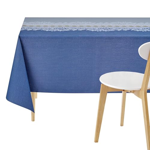 KP HOME Graue PVC Tischdecke Abwischbar Mit Elegantem Spitzenmuster – Rechteckige Wachstuchtischdecke 200x140 cm – wasserdichte & Abwischbare Kunststoff Vinyl Wachstuch Mit Läufer-Dekor, Für Draußen von KP HOME