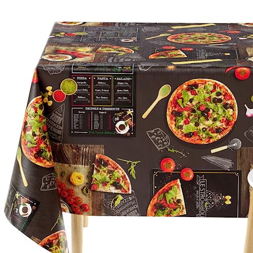 KP HOME PVC Tischdecke Abwischbar Wachstuchtischdecke Schwarz PIZZA Druck 300x140 cm Rechteck Tischdecke Abwischbar Vinyl Wasserdicht Tischdecke Groß 118x55 Kunststoff Tischdecke Kreidetafel Muster von KP HOME