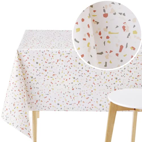 KP HOME Wachstuchtischdecke mit Terrazzo Muster Wasserdicht Wachstuch Tischdecken Abwaschbar 200 x 140 cm Abstrakte Weiß Marmor Wachstischdecke Vinyl PVC Tischdecke Rechteckig 140x200 Outdoor 2m von KP HOME