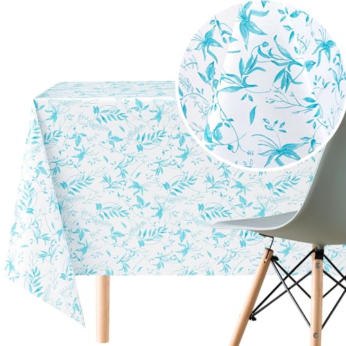 KP HOME PVC Wachstuchtischdecke Rechteckig 250x140 cm - Abwischbare Tischdecke Kunststoff Wasserdichtes für 8 Personen - Vinyl Tischtuch Weiße mit Blau Grünem, Türkisfarbenem Blattmuster KP HOME PVC Wachstuchtischdecke Rechteckig 250x140 cm - Abwischbare Tischdecke Kunststoff Wasserdichtes für 8 Personen - Vinyl Tischtuch Weiße mit Blau Grünem, Türkisfarbenem Blattmuster von KP HOME
