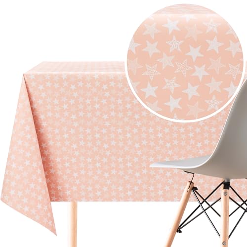 KP HOME PVC Wachstuchtischdecke Rechteckig 300x140 cm - Abwischbare Tischdecke Wasserdichtes für 10 Personen - Vinyl Tischtuch, Pfirsichfarbene Tischdecke Kunststoff, mit weißem Sternenmuster KP HOME PVC Wachstuchtischdecke Rechteckig 300x140 cm - Abwischbare Tischdecke Wasserdichtes für 10 Personen - Vinyl Tischtuch, Pfirsichfarbene Tischdecke Kunststoff, mit weißem Sternenmuster von KP HOME