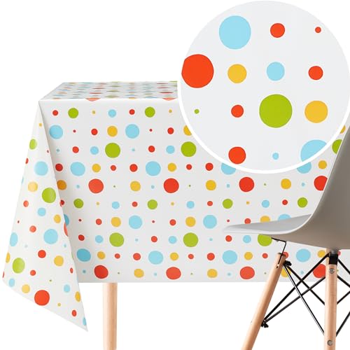 KP HOME PVC Wachstuchtischdecke Rechteckig 300x140 cm - Abwischbare Tischdecke Wasserdichtes für 10 Personen - Vinyl Tischtuch, Tischdecke Kunststoff Buntes Polka-Dot-Muster für Kinder von KP HOME